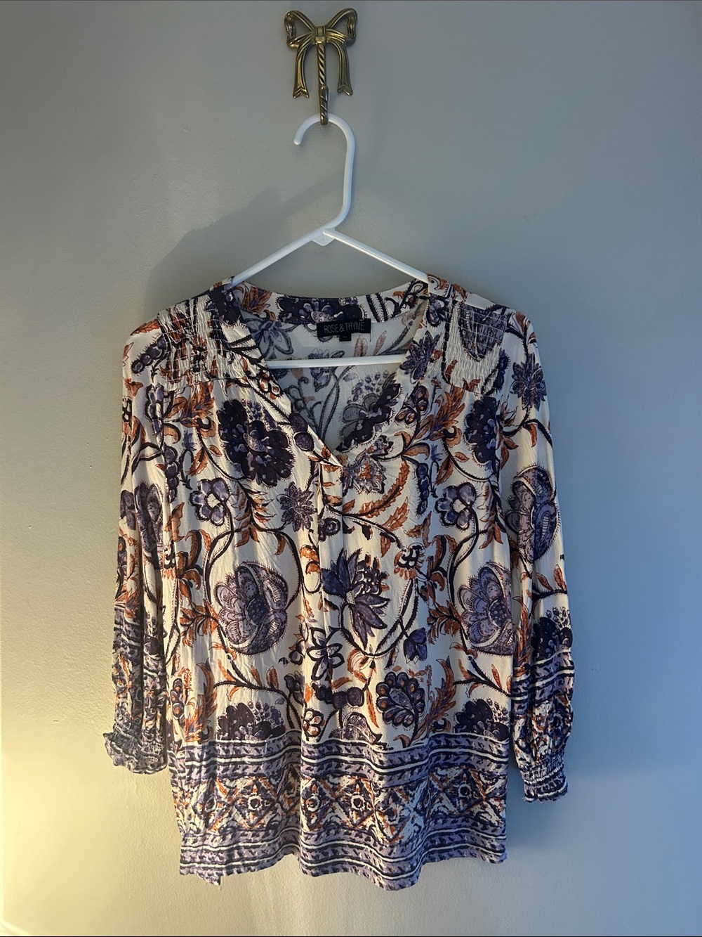 Cream Floral Tunic with Blue and Rust Accents